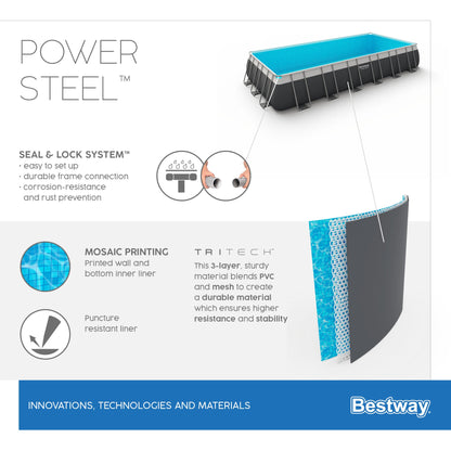 BESTWAY POWER STEEL RECTANGULAR ABOVE GROUND SWIMMING POOL 732X366X132 CM - 56475