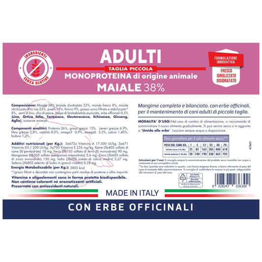 VET LINE ADULTI MONOPROTEICO TAGLIA PICCOLA MAIALE 3 KG
