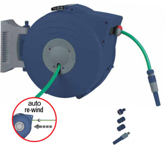 Self-retracting Hose Reel with Hose + BAMBOO FORTE BLU