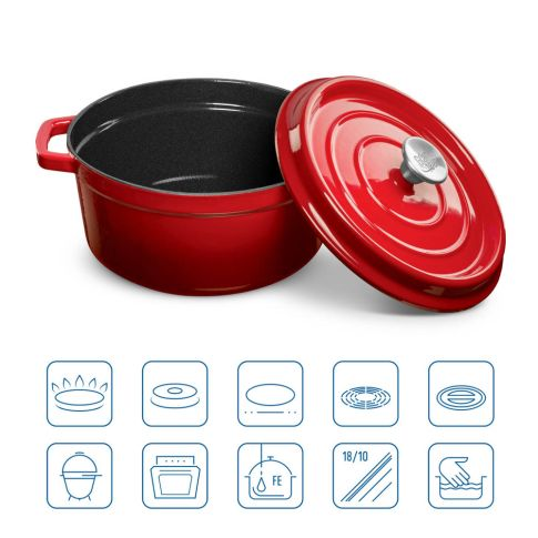 CASSERUOLA IN GHISA SMALTATA 3.5 LT ROSSA CON COPERCHIO
