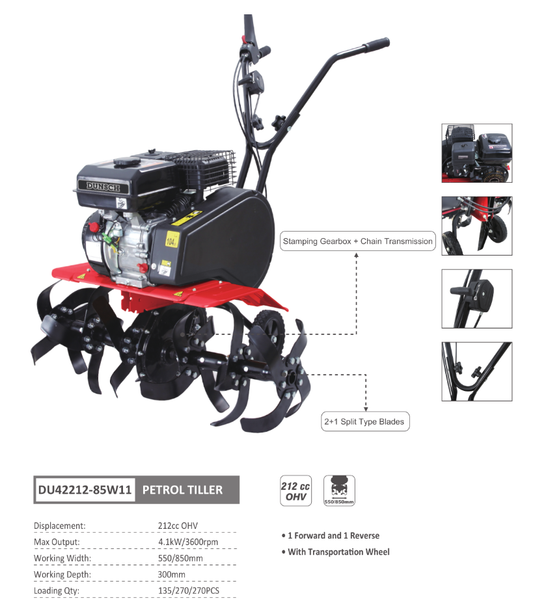 GASOLINE ROTARY TILLER 212 CC 80 CM