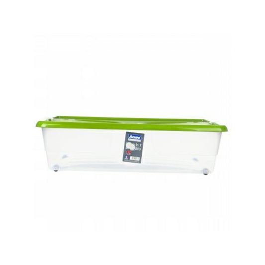 CONTENITORE BASSO IN PLASTICA CON COPERCHIO E RUOTE 60X40X15CM