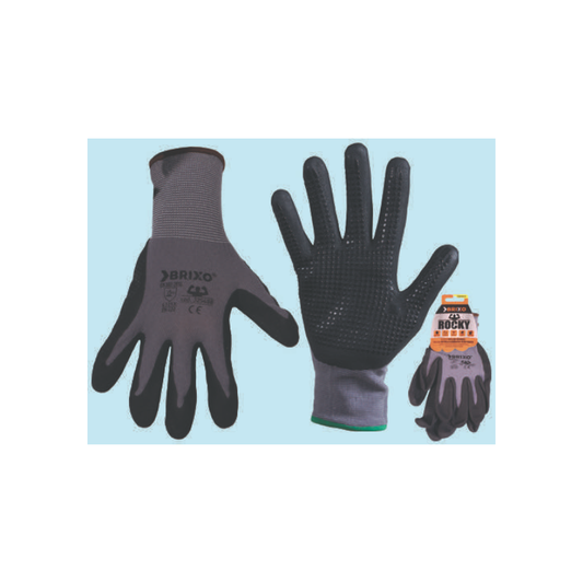 BRIXO NYLON-SPANDEX/DOTTED NITRILE WORK GLOVES - SIZE L