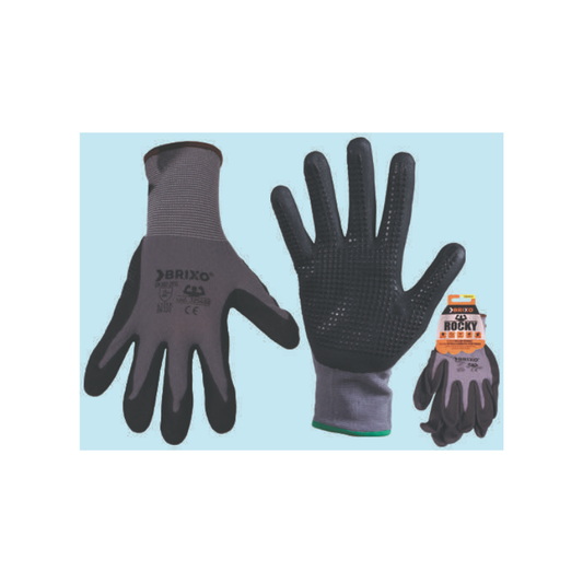 BRIXO WORK GLOVES NYLON-SPANDEX/DOTTED NITRILE - SIZE XL