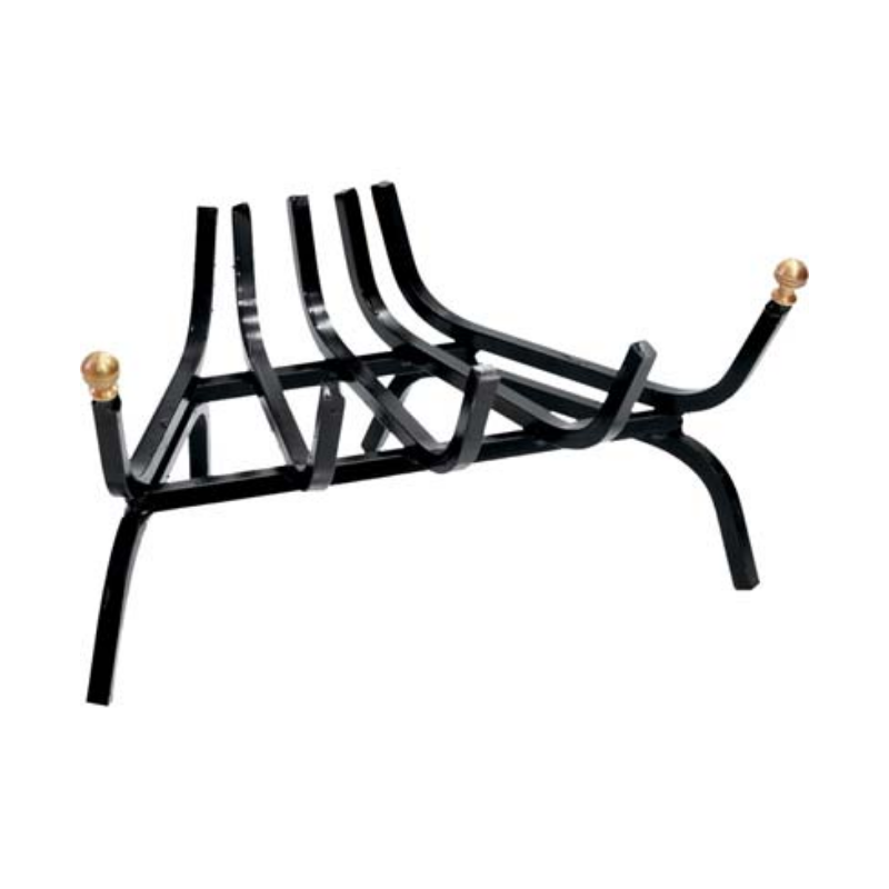 CORNER FIREWOOD HOLDER FOR FIREPLACES WROUGHT IRON + BRASS KNOBS 50 CM