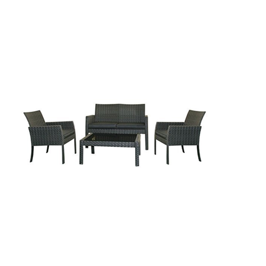 RATTAN LOUNGE SET CAOS SOFA WITH 2 ARMCHAIRS AND GLASS TABLE